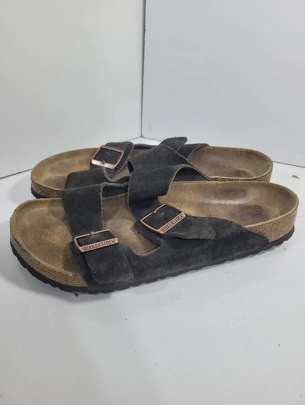 Birkenstock Arizona Suede Soft Footbed Black Gray EU 42 US Men 9 Women 11 Narrow